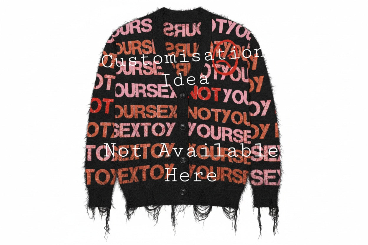 DARK URCHIN 'NOT YOUR SEX TOY' Knitted cardigan. Pink & Red on Black. XL