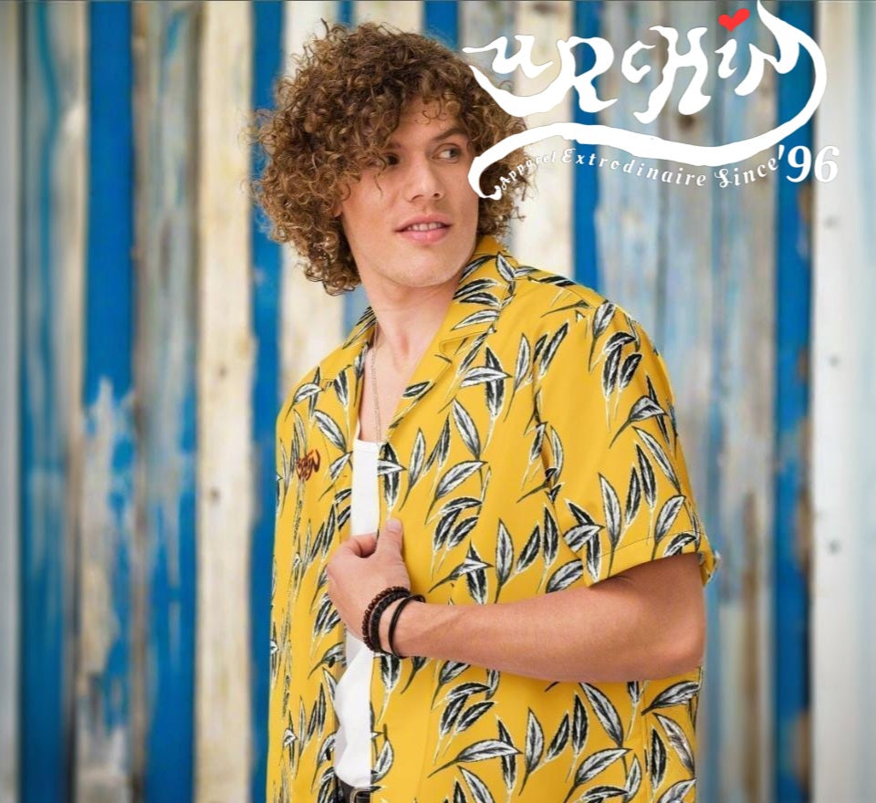 URCHIN 'U FEATHER' 'Mango'( Deep Yellow) Unisex button shirt. Multiple Sizes.