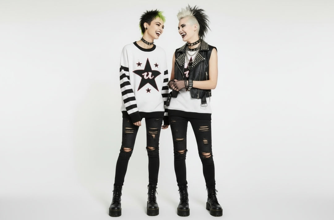 DARK URCHIN 'U STAR' MENACE Unisex Relaxed fit knitted crew neck sweater. Black Star.