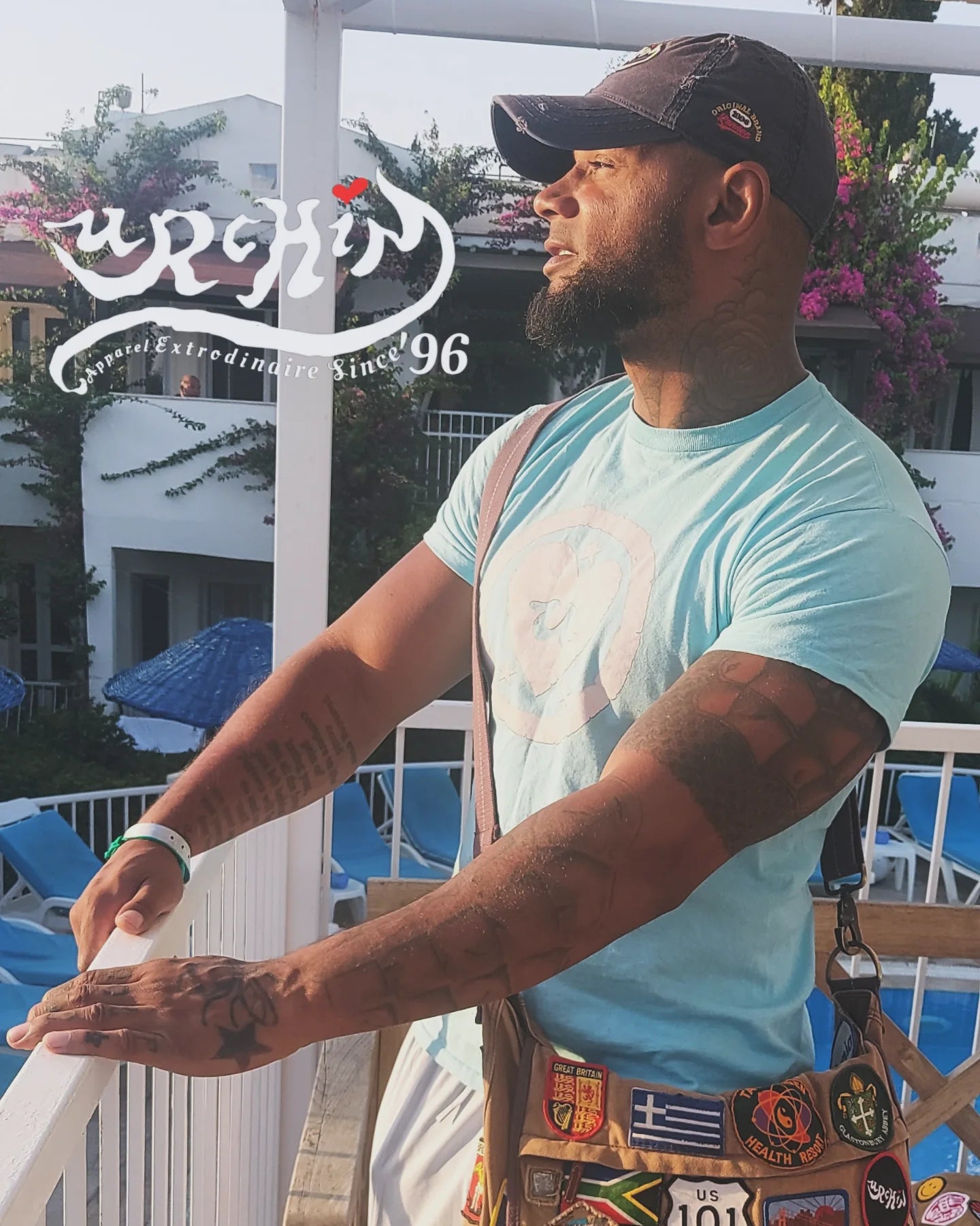 URCHIN Headwear 'Urchin 96' Logo- Baseball Cap. Gold Logo. Lightly Distressed. Embroidered front and side Design. Choice of Colours.