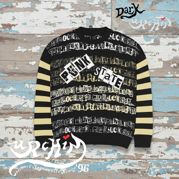 DARK URCHIN 'PUNK STATE' MENACE Unisex Relaxed fit knitted crew neck sweater.