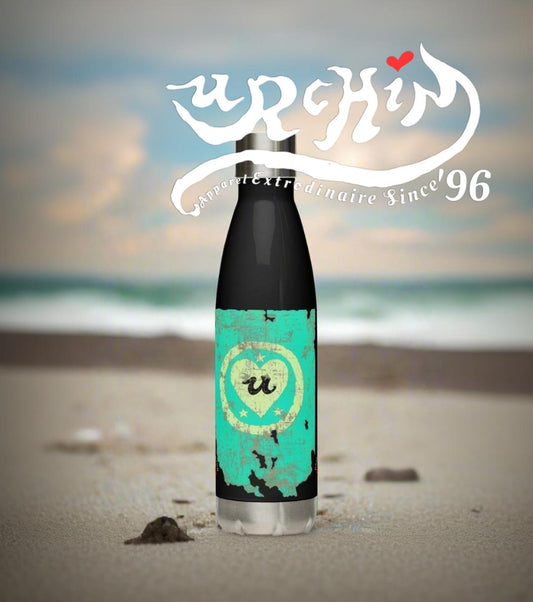 URCHIN Hydration Stainless Steel water bottle. 'U LOVE' Blue/Cream Logo on Black or White option.
