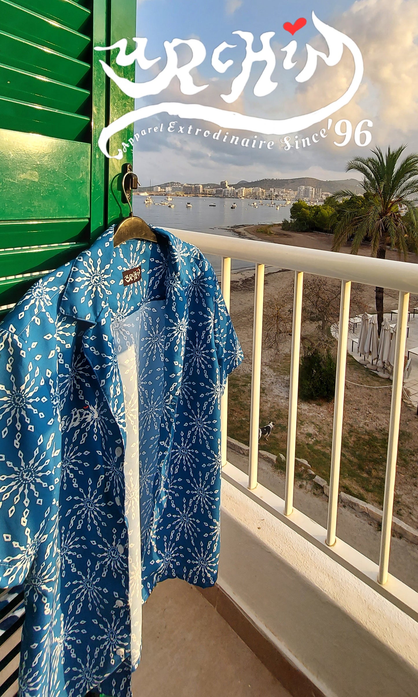 URCHIN 'U FIREWORK'. WHITE/SEA Unisex button shirt. Multiple Sizes.