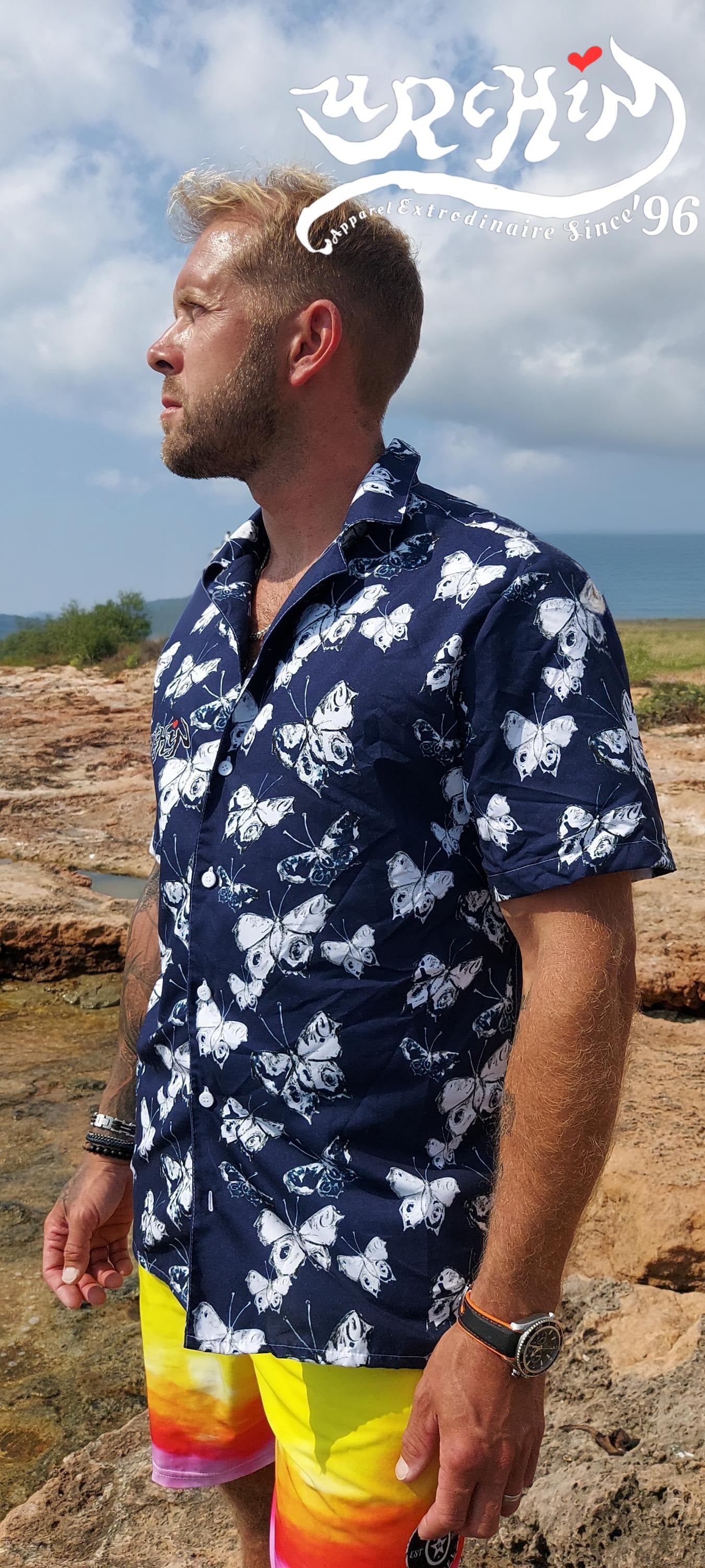 URCHIN 'U BUTTERFLY. Blueberry Unisex button shirt. Multiple Sizes.