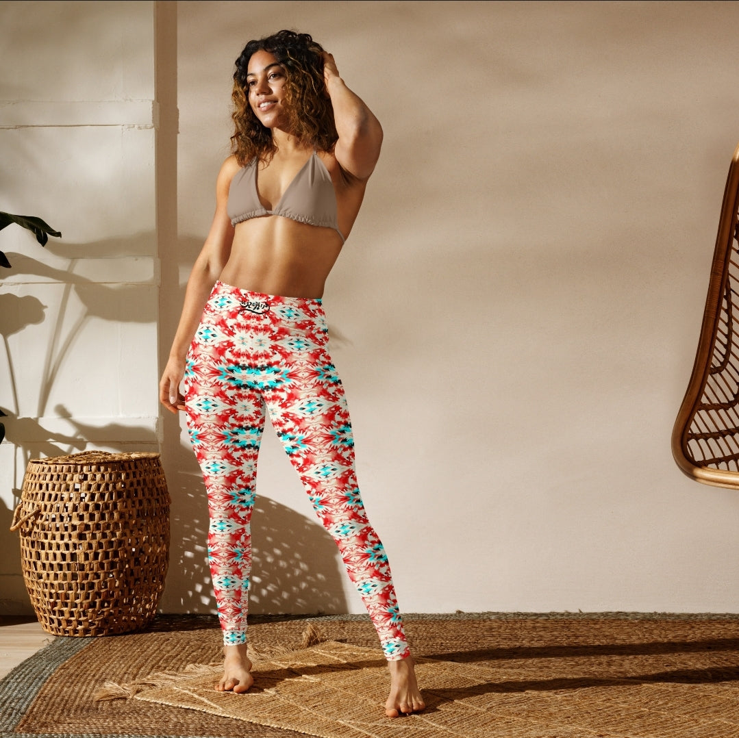 URCHIN Clothes & Sportswear 'CORAL SEA' Red and Blue Tie Dye. Yoga Leggings. Choice of Sizes.