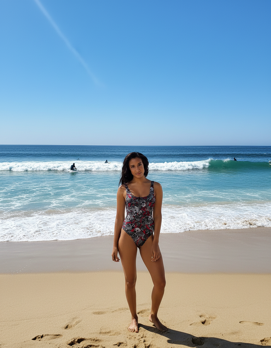 DARK URCHIN-'U Skull Storm'. Colour 'Wine' (Red). Choice of Sizes. One-Piece Swimsuit