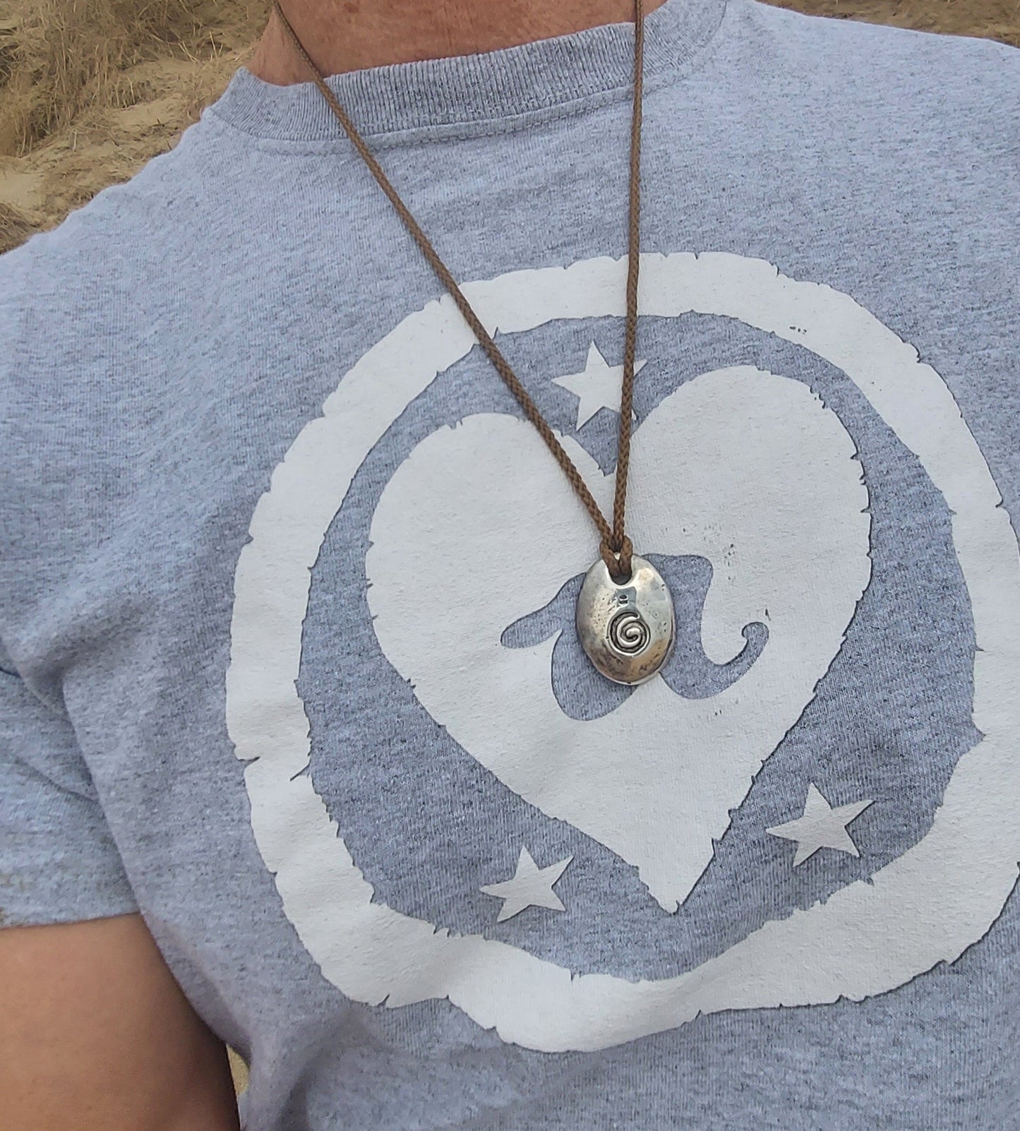 URCHIN -'Spiral' Unisex Drop Disc Urchin Logo Pendant. Solid Silver, Hallmarked. Hand-made in UK.