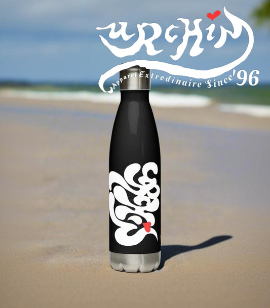 URCHIN Hydration Stainless Steel water bottle. White 'Soft Urchin' Logo on Black.