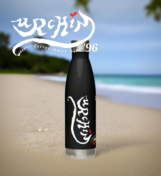 URCHIN Hydration Stainless Steel water bottle. White 'Slick Urchin' Logo on Black.