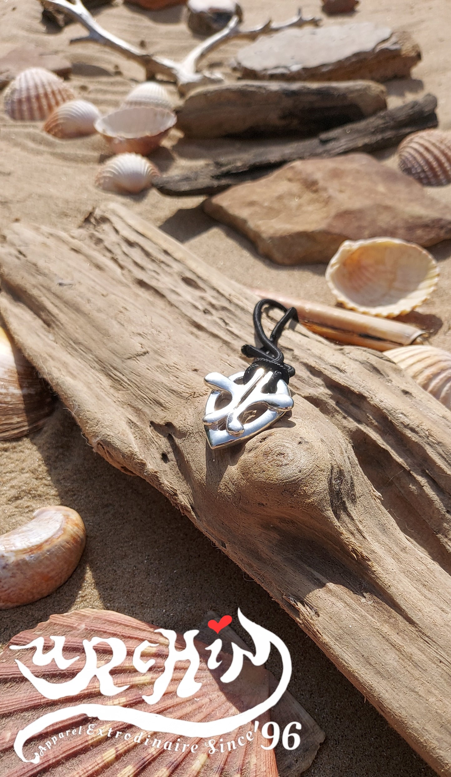 URCHIN Jewellery -'Heart Embrace' Unisex Silver Pendant. Solid Silver, Hallmarked. Hand-made in UK.
