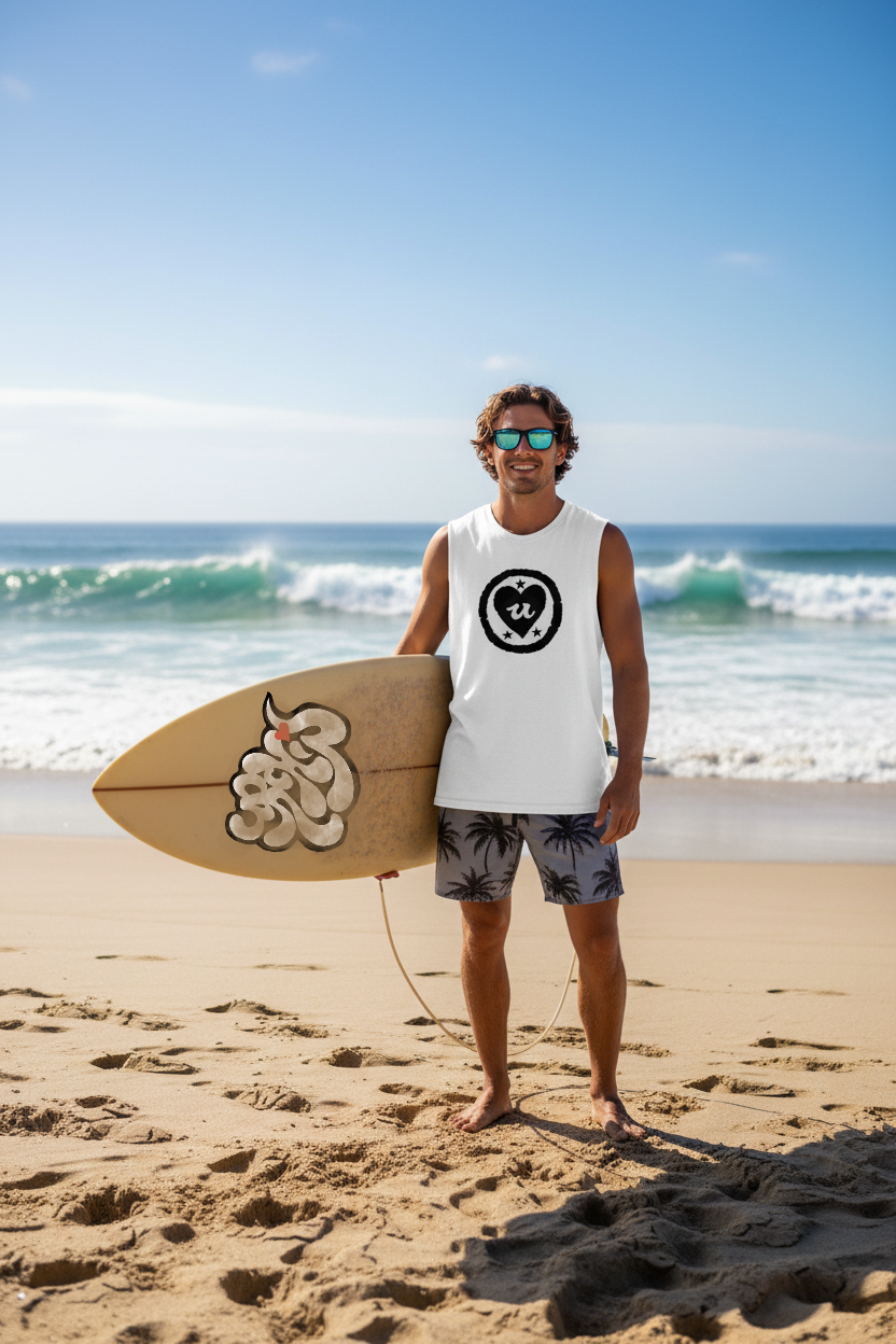 URCHIN LOVE U. Black Logo. White Muscle T Shirt/Tank Top. Unisex