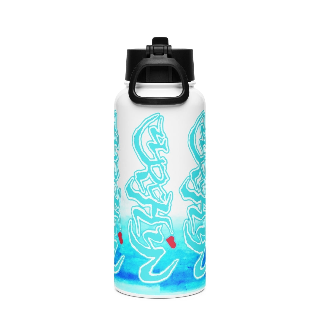 URCHIN Hydration 'Blue Ice' Stainless steel water bottle, with a straw lid.