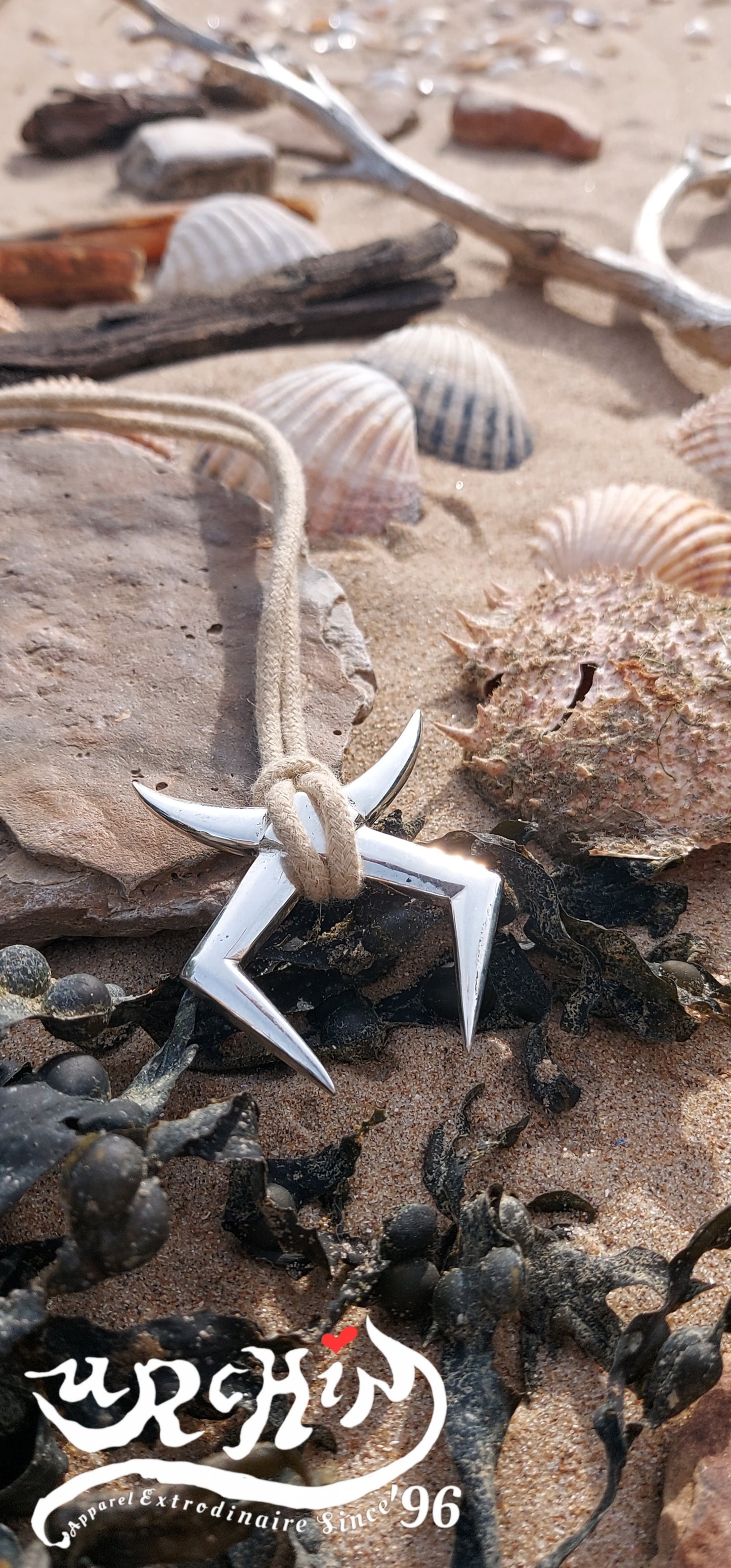 URCHIN Jewellery - 'Moon Rays' Solid Silver Unisex Pendant. Hallmarked. Hand-made in the UK. Choice of Cord.