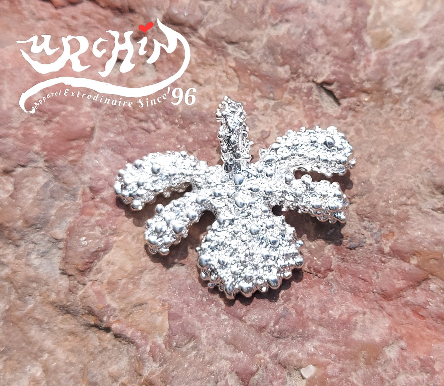 URCHIN Jewellery -'Encrusted Tsuba' Solid Silver Pendant. Hallmarked. Hand Made in the UK. Choice of Cord.