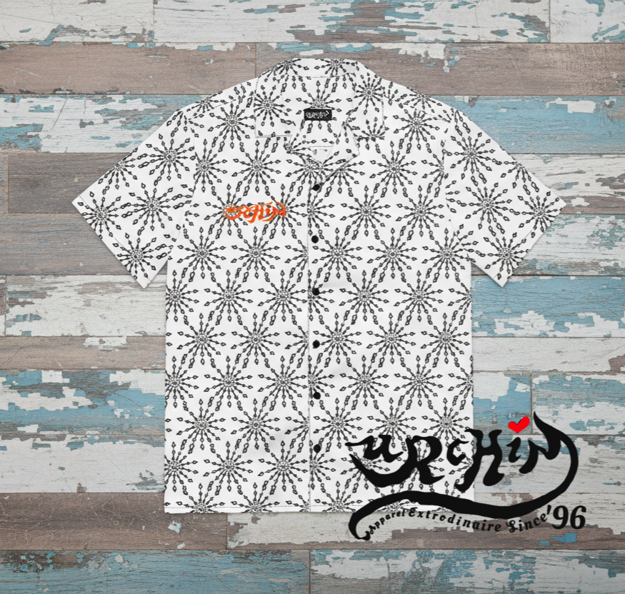 URCHIN 'U FIREWORK'. BLACK/CLOUD Unisex button shirt. Multiple Sizes.