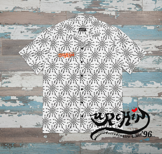 URCHIN 'U FIREWORK'. BLACK/CLOUD Unisex button shirt. Multiple Sizes.