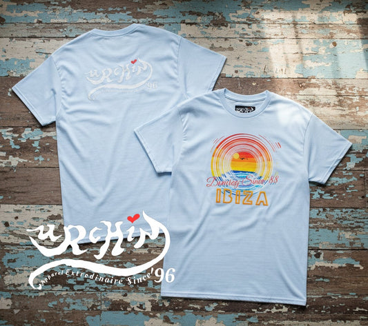 URCHIN 'IBIZA Sunset Spin' T Shirt. Light Colours. Unisex. 8 Sizes Available.