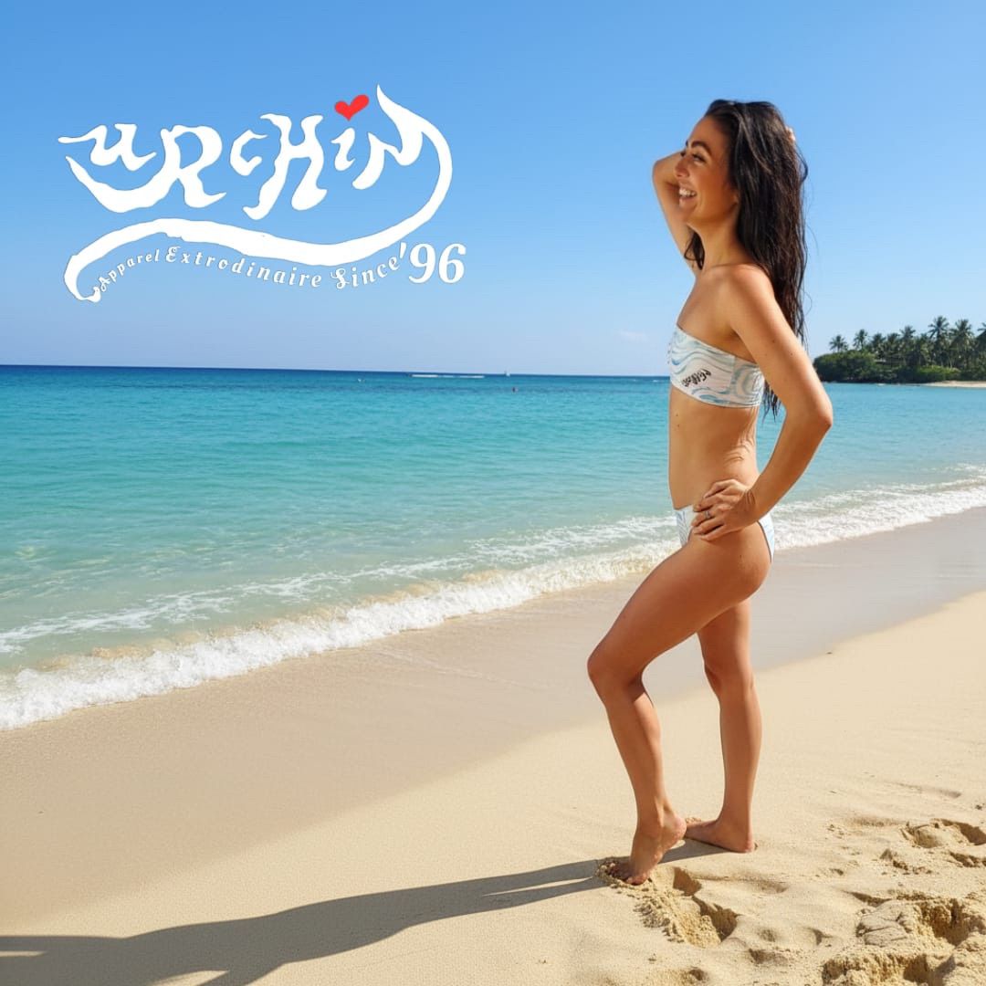 URCHIN 'TATTOO WAVE' Blue. Recycled Bandeau Style Bikini. Choice of Sizes.