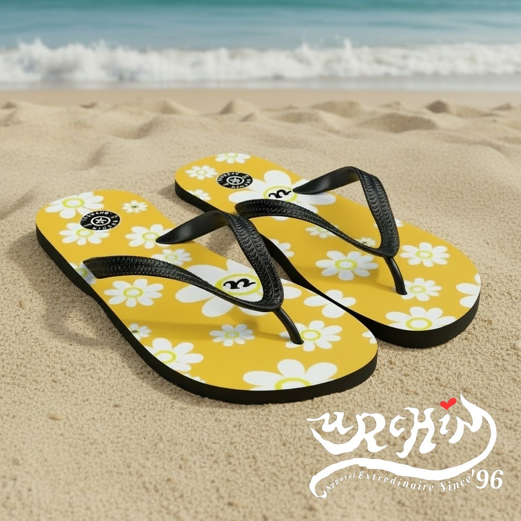 URCHIN Footwear. 'U DAISY' Mango Yellow. Unisex Flip-Flops. Choice of 3 Sizes.