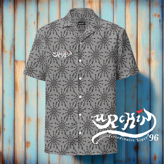 URCHIN 'U FIREWORK'. BLACK/METAL Unisex button shirt. Multiple Sizes.
