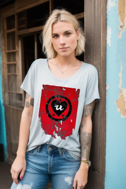URCHIN Clothes -'LOVE U' Black on Red- Old Poster. Cotton T Shirt. Choice of Colours. Unisex.