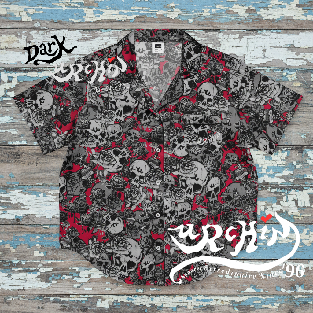 DARK URCHIN SKULL STORM 'WINE' women’s short sleeve pajama top