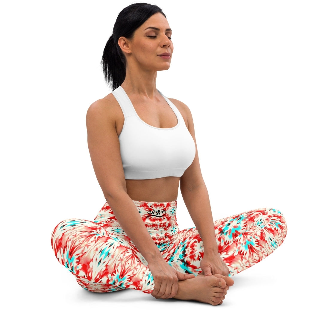 URCHIN Clothes & Sportswear 'CORAL SEA' Red and Blue Tie Dye. Yoga Leggings. Choice of Sizes.