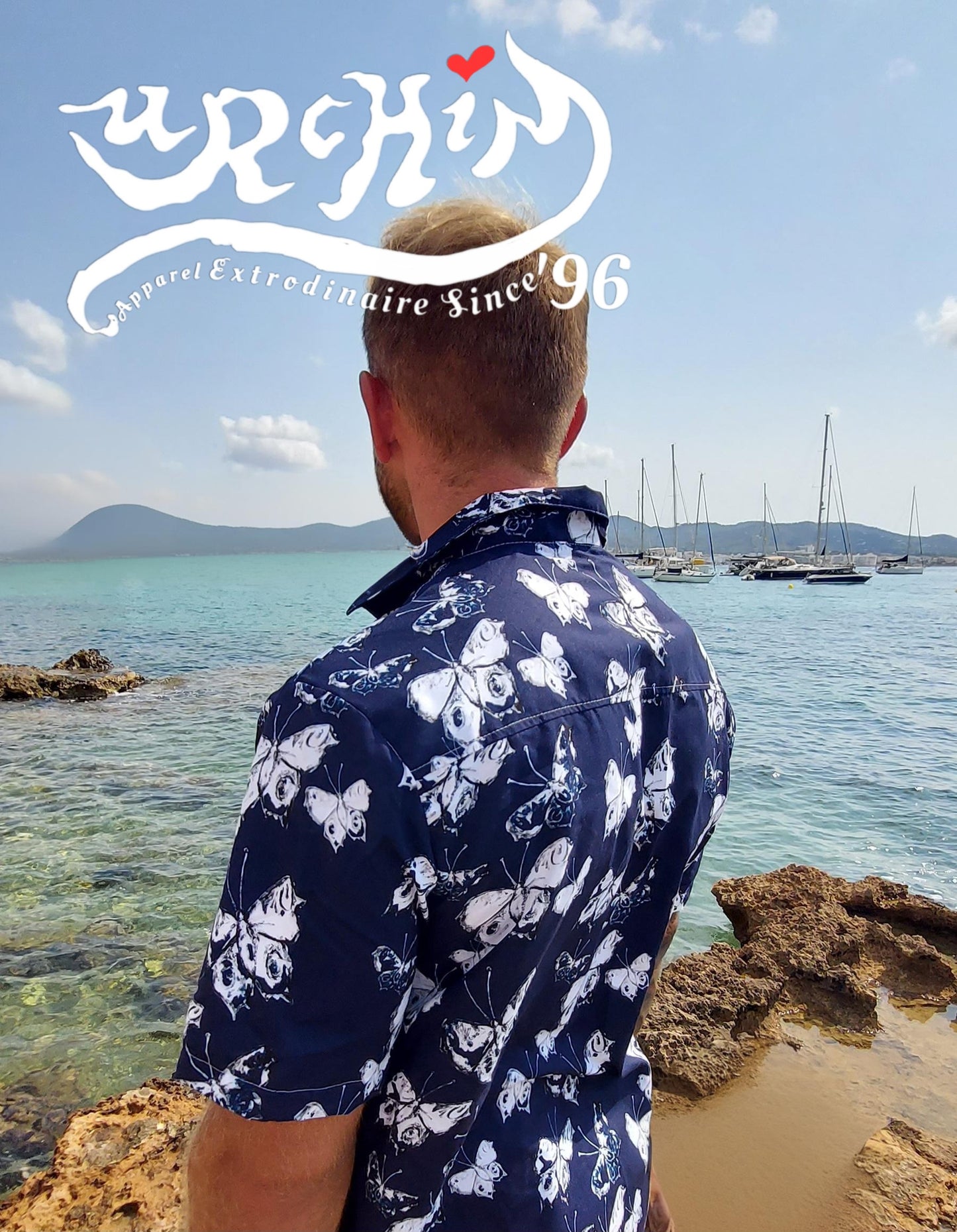 URCHIN 'U BUTTERFLY. Blueberry Unisex button shirt. Multiple Sizes.