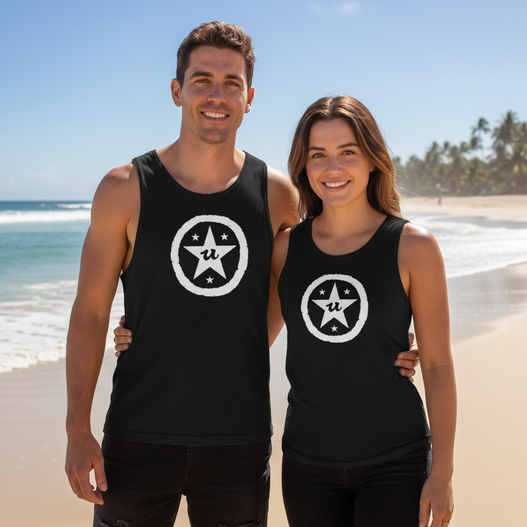 URCHIN 'U STAR' White Logo. Black Muscle T Shirt/Tank Top. Unisex.