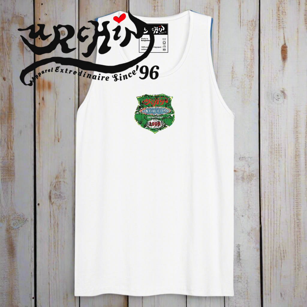 URCHIN Sports Mens Tank Top. 'Urchin Athletic Department Badge Logo 1996' Colour. Cotton. Range of Colours.