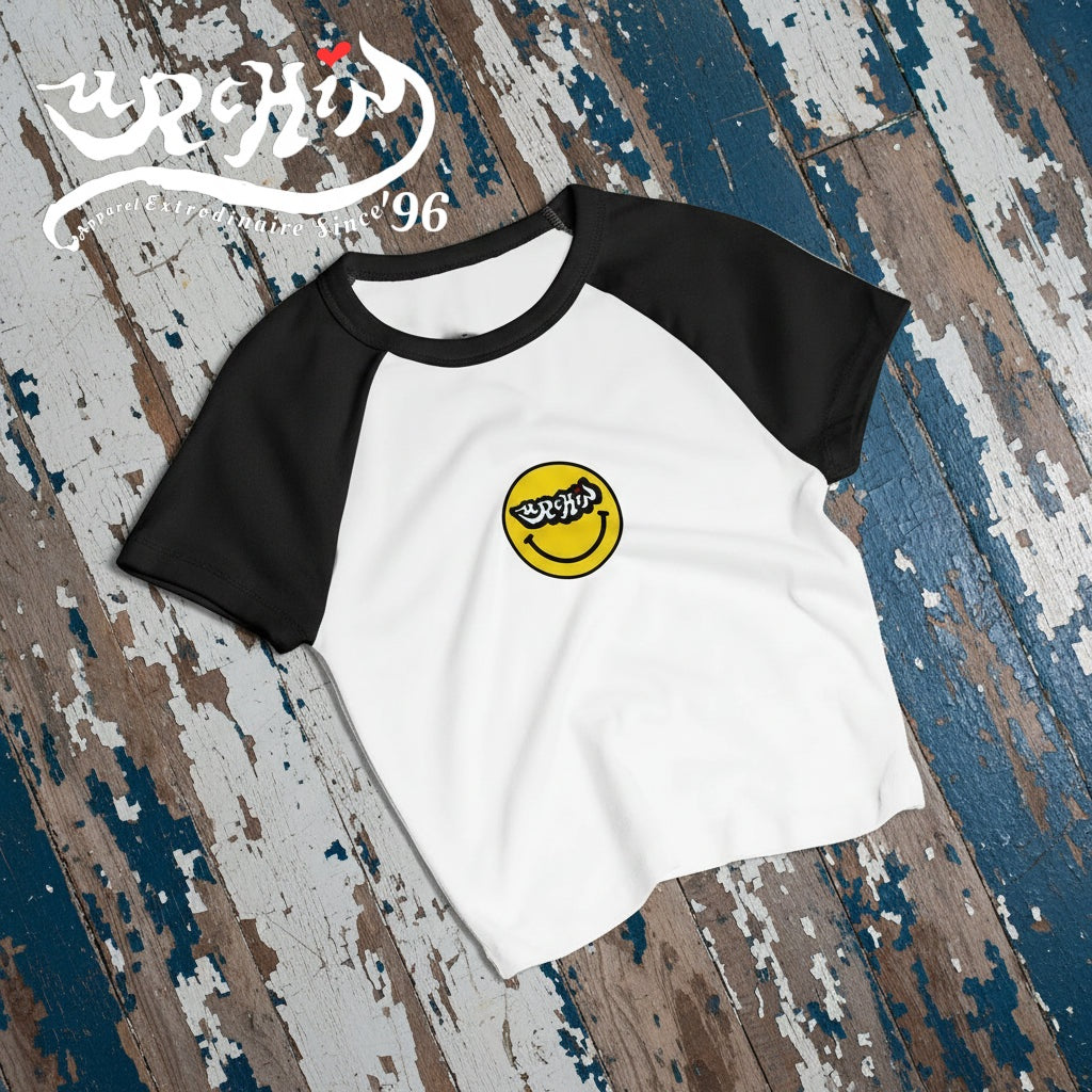 URCHIN 'Smiley Face' Women’s micro rib raglan 'Baby tee'