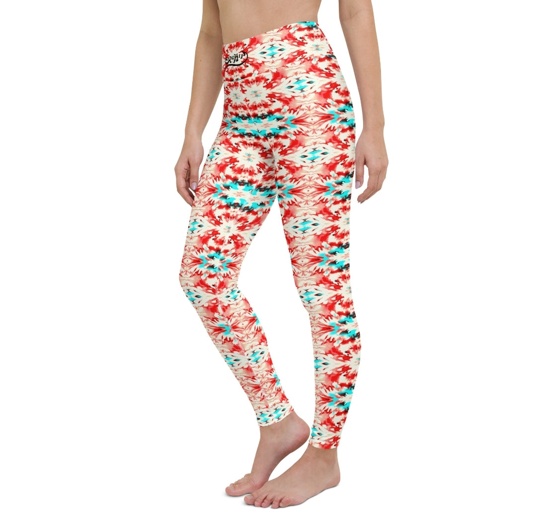 URCHIN Clothes & Sportswear 'CORAL SEA' Red and Blue Tie Dye. Yoga Leggings. Choice of Sizes.