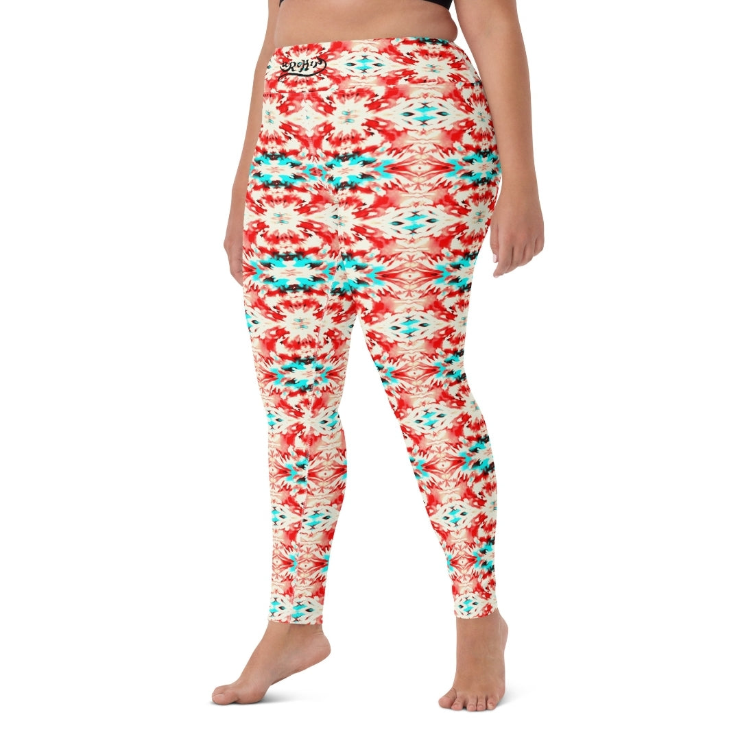URCHIN Clothes & Sportswear 'CORAL SEA' Red and Blue Tie Dye. Yoga Leggings. Choice of Sizes.