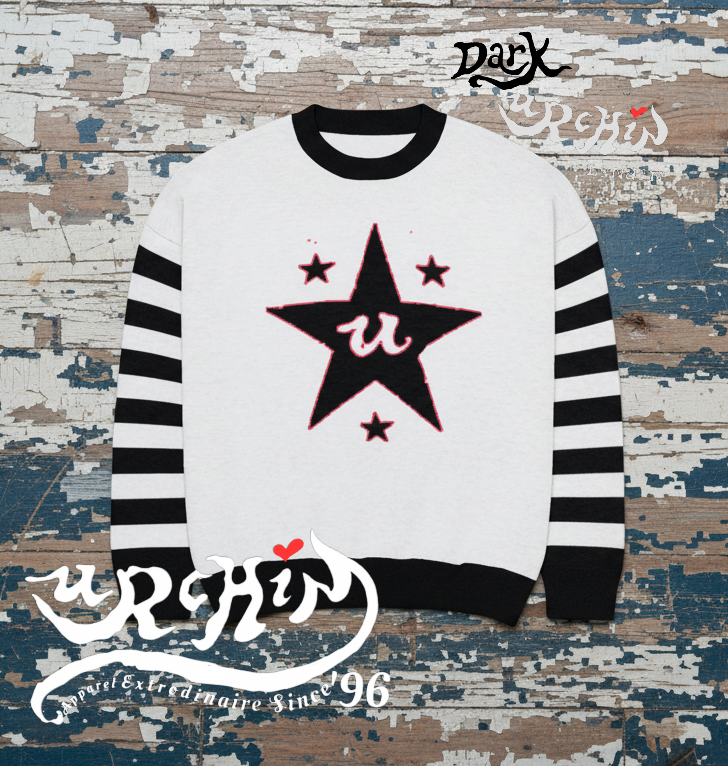 DARK URCHIN 'U STAR' MENACE Unisex Relaxed fit knitted crew neck sweater. Black Star.