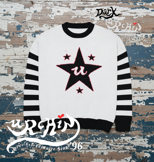 DARK URCHIN 'U STAR' MENACE Unisex Relaxed fit knitted crew neck sweater. Black Star.