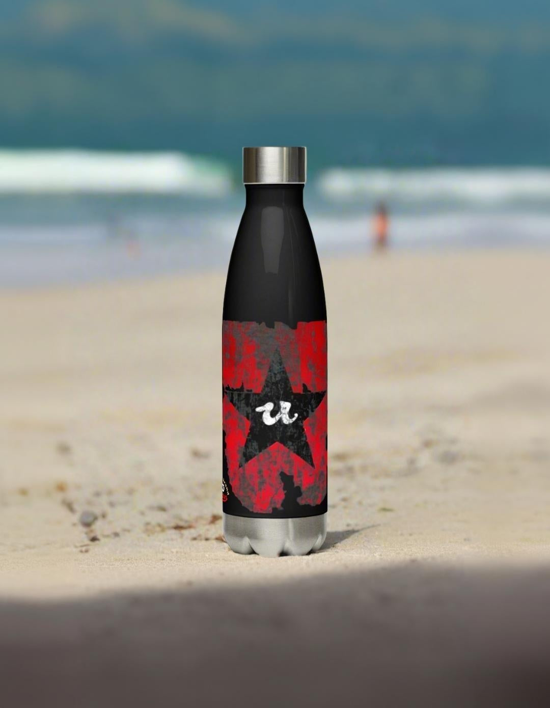 URCHIN Hydration Stainless Steel water bottle. Black & Red 'U Star' Logo. On Black or White.