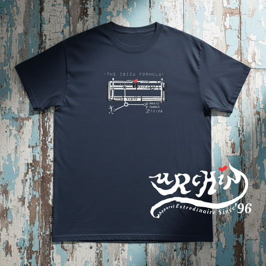 URCHIN 'IBIZA FORMULA' Unisex T Shirt. Dark Colours.