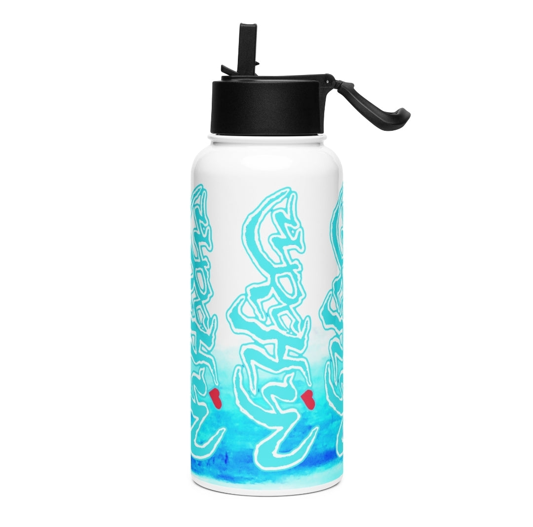 URCHIN Hydration 'Blue Ice' Stainless steel water bottle, with a straw lid.