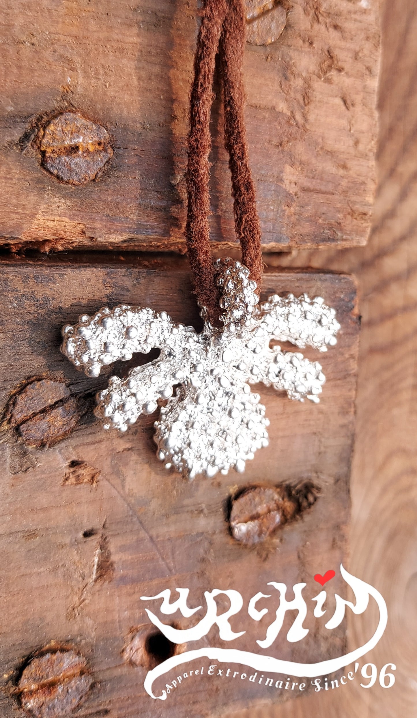 URCHIN Jewellery -'Encrusted Tsuba' Solid Silver Pendant. Hallmarked. Hand Made in the UK. Choice of Cord.