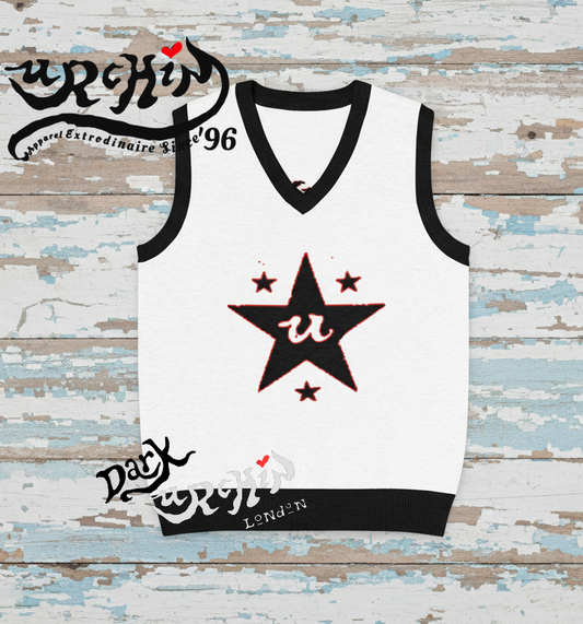 DARK URCHIN 'U STAR' V-neck knitted Sweater Vest. 9 Size Options.
