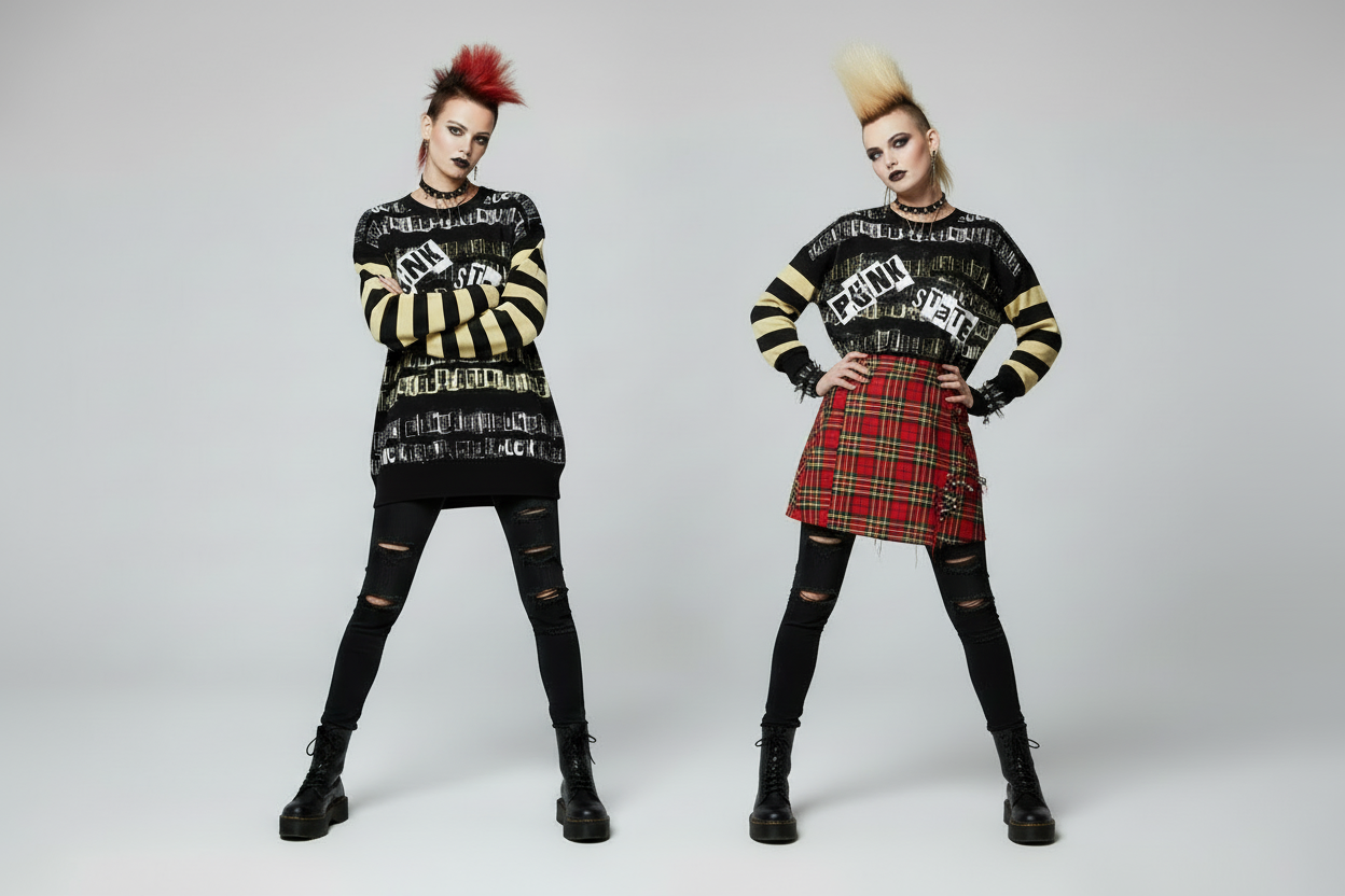 DARK URCHIN 'PUNK STATE' MENACE Unisex Relaxed fit knitted crew neck sweater.