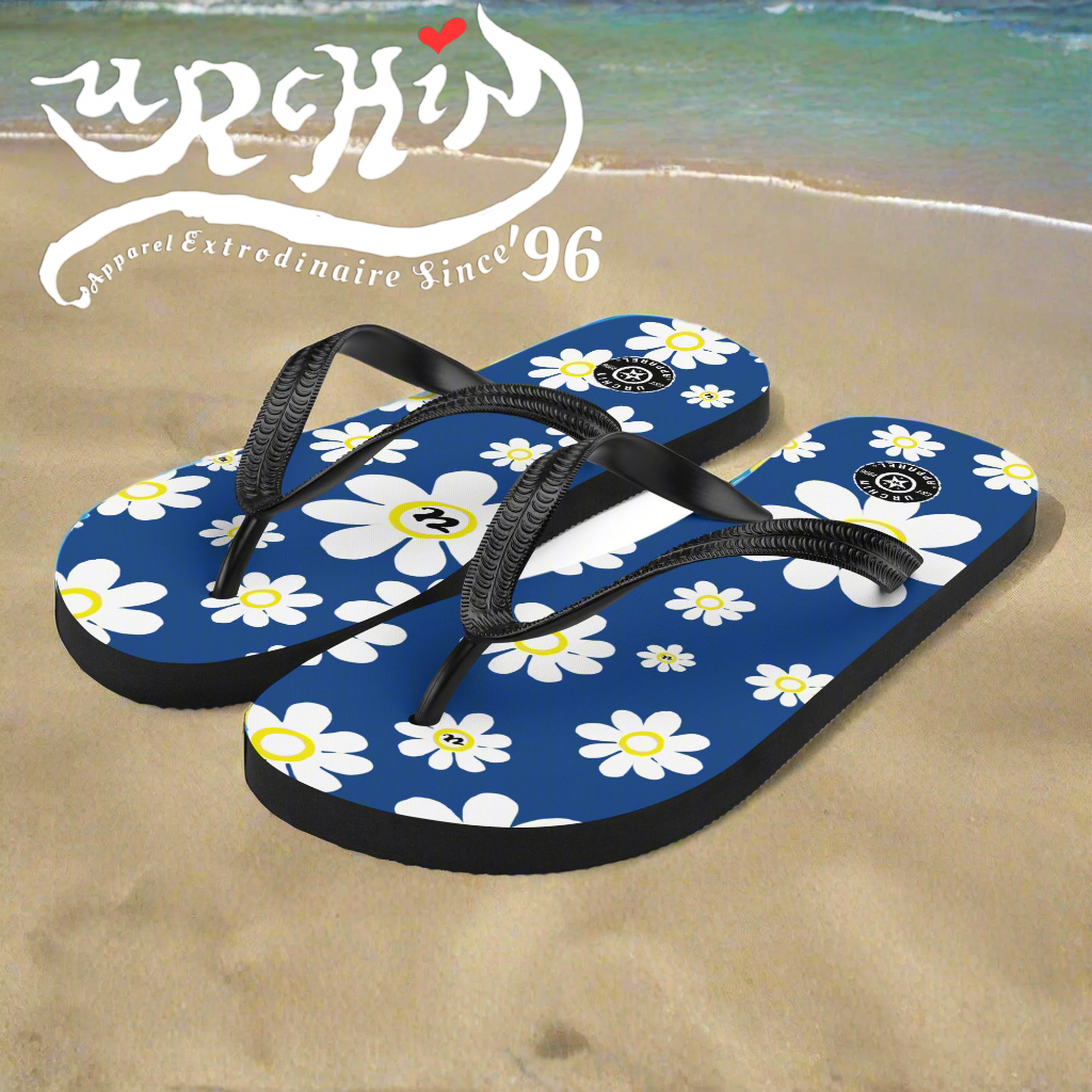 URCHIN Footwear. 'U DAISY' Dark Blue. Unisex Flip-Flops. Choice of 3 Sizes.