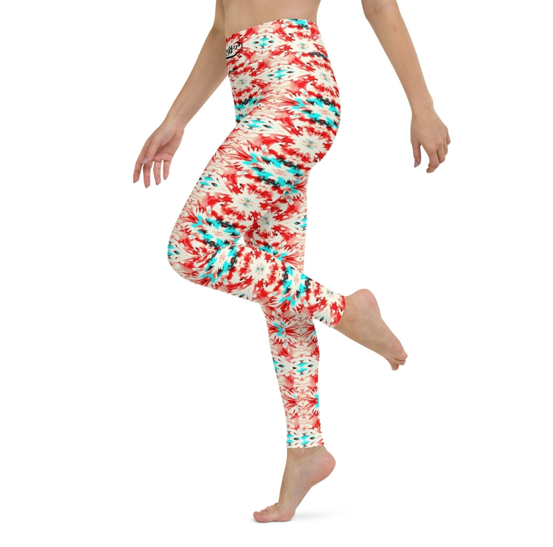 URCHIN Clothes & Sportswear 'CORAL SEA' Red and Blue Tie Dye. Yoga Leggings. Choice of Sizes.