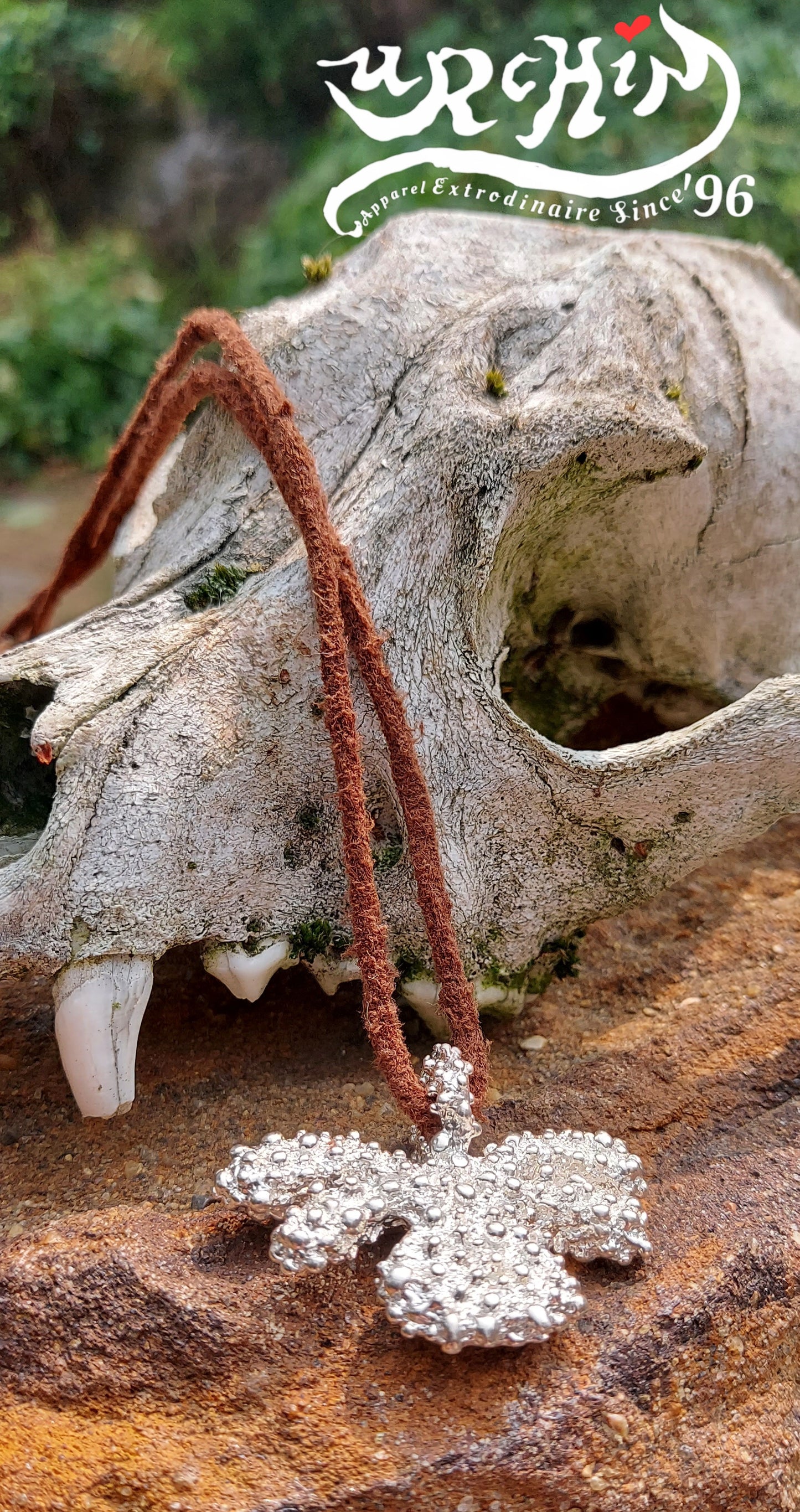 URCHIN Jewellery -'Encrusted Tsuba' Solid Silver Pendant. Hallmarked. Hand Made in the UK. Choice of Cord.