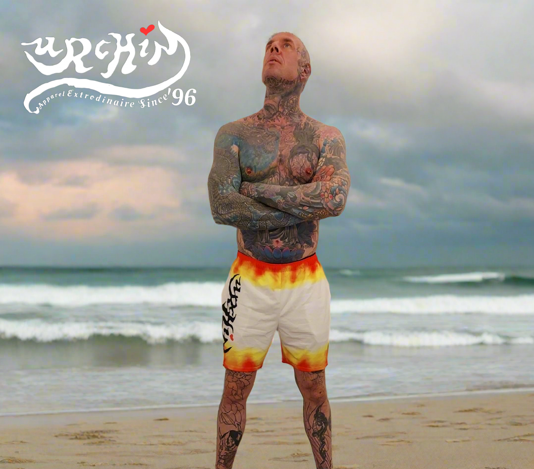 URCHIN 'FLAME' Unisex Recycled Swim Board Shorts.
