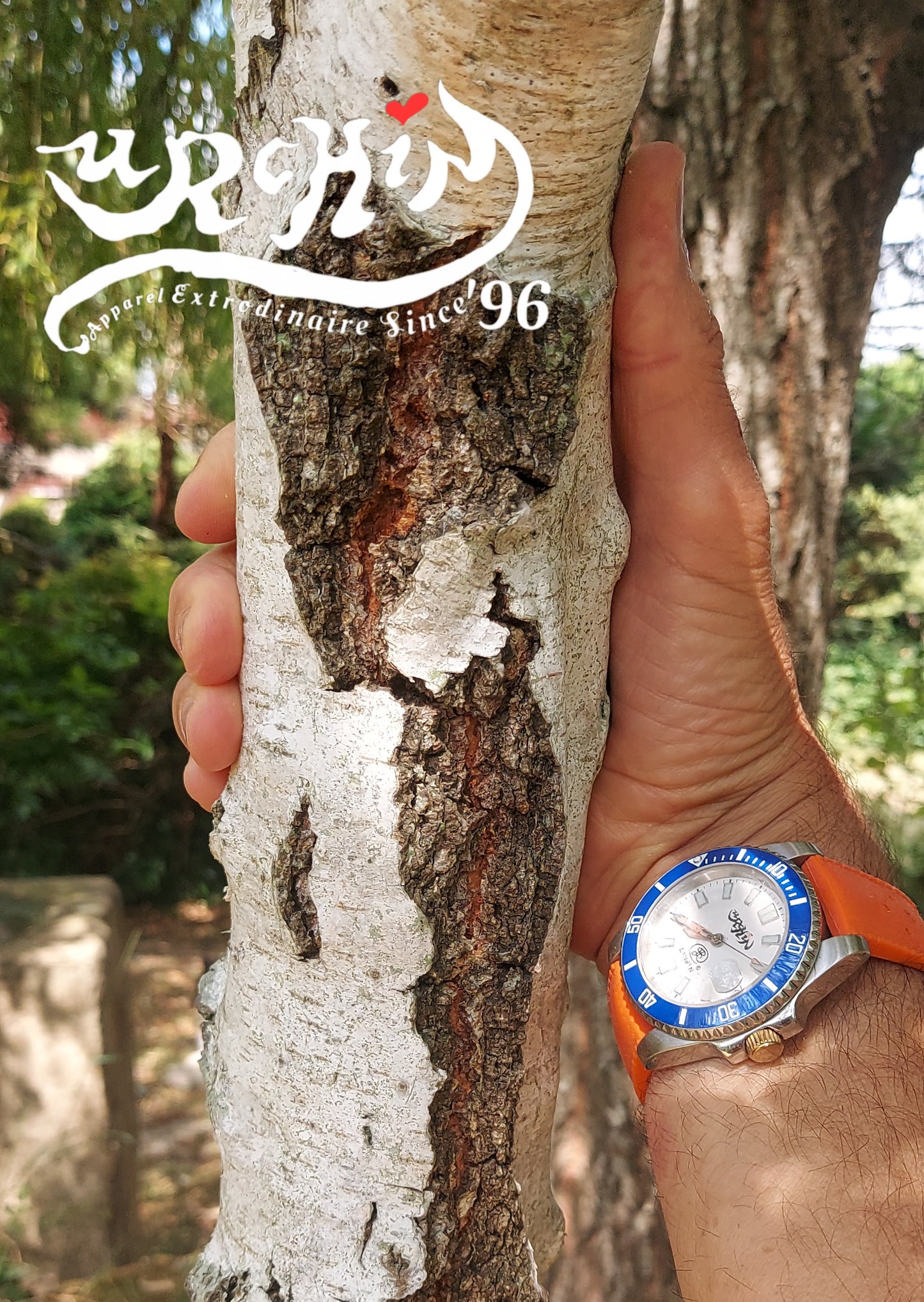 URCHIN Accessories & Watches. Limited Edition 'OYSTER DIVER' Blue & White 'Urchin London' Logo Watch. Orange Rubber Strap. *To Order only.