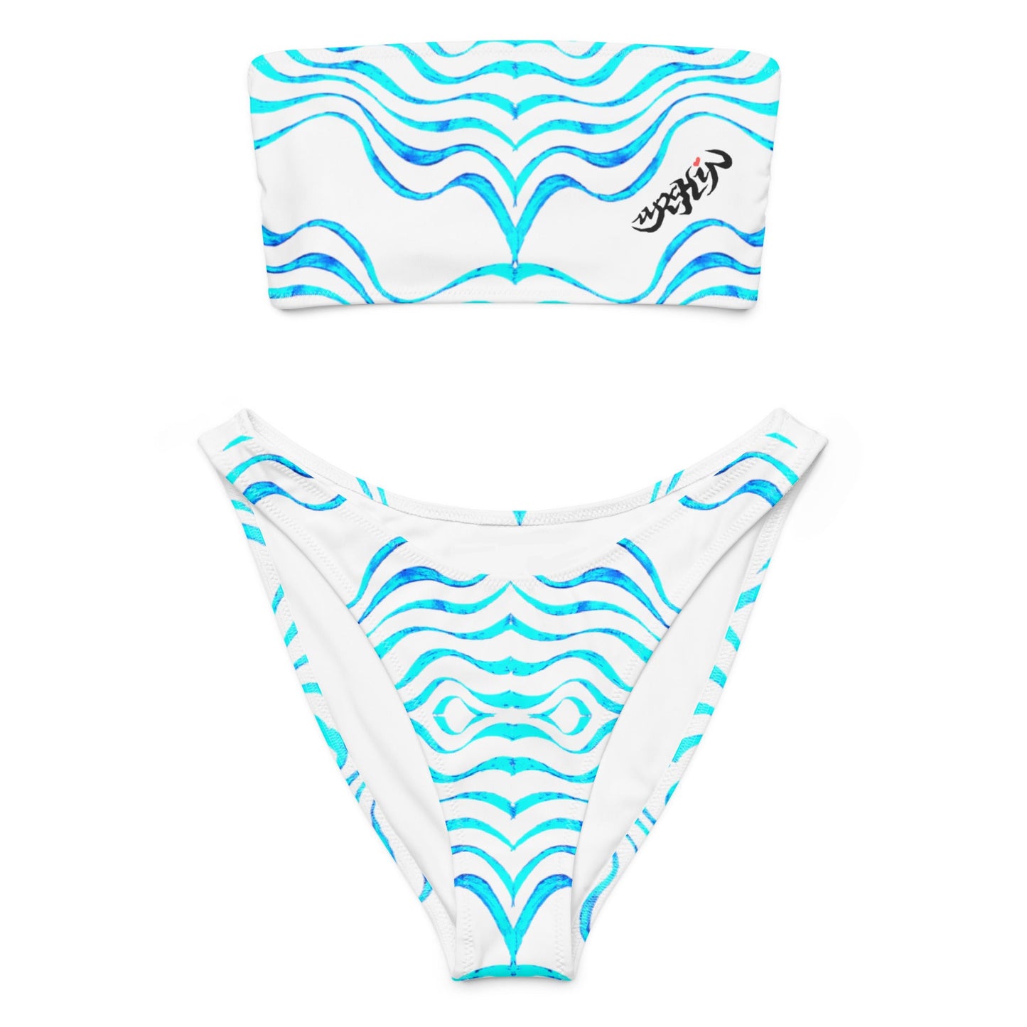 URCHIN 'TATTOO WAVE' Blue Stripe. Recycled Bandeau Style Bikini. Choice of Sizes.