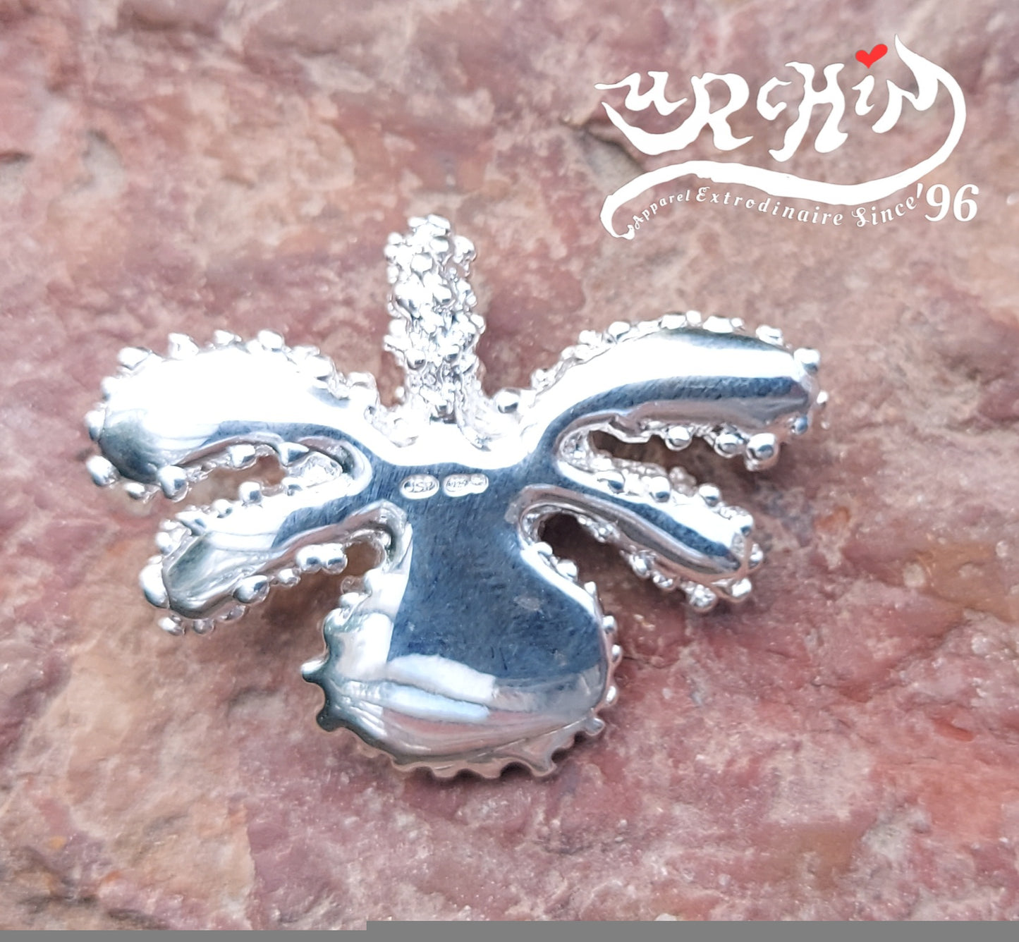 URCHIN Jewellery -'Encrusted Tsuba' Solid Silver Pendant. Hallmarked. Hand Made in the UK. Choice of Cord.