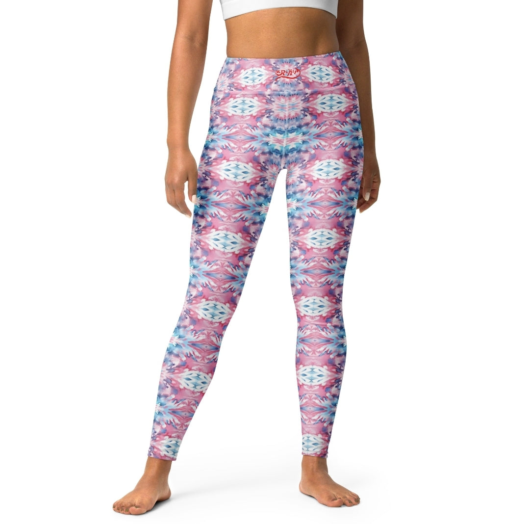 URCHIN Clothes & Sportswear 'CORAL SEA' Pink & Blue Tie Dye. Yoga Leggings. Choice of Sizes.