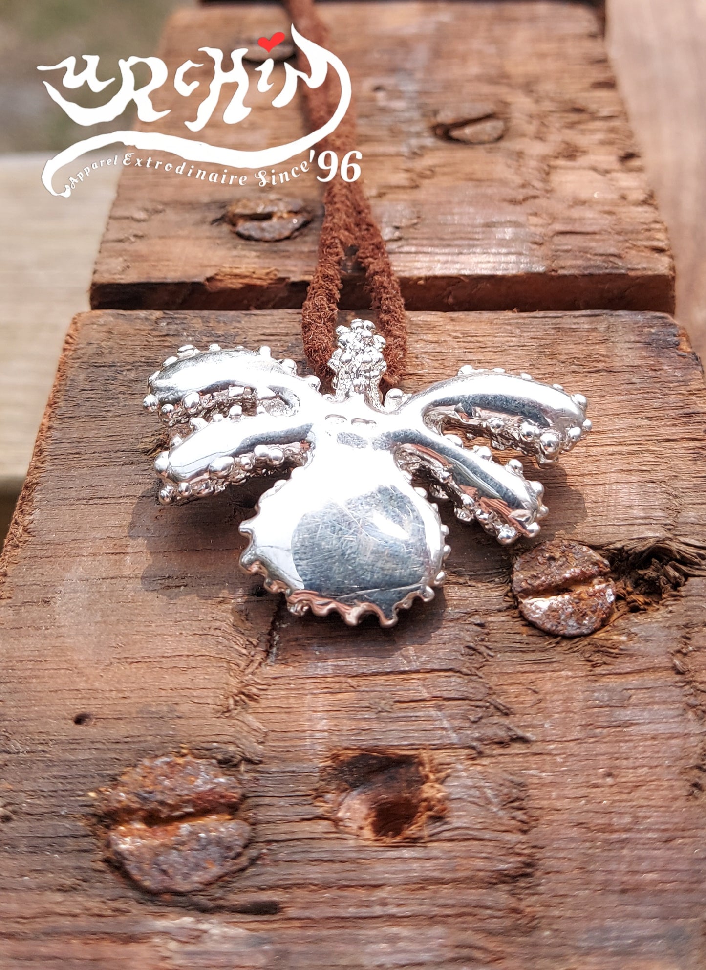 URCHIN Jewellery -'Encrusted Tsuba' Solid Silver Pendant. Hallmarked. Hand Made in the UK. Choice of Cord.